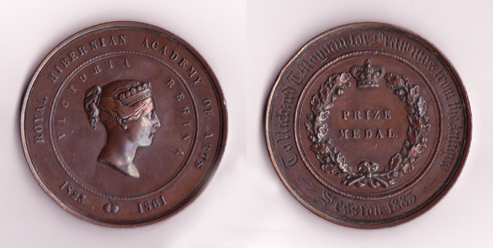 RHA BRONZE PRIZE MEDAL TO RICHARD T. MOYNAN [FOR DRAWING FROM THE ANTIQUE], 1883 by Richard Thomas Moynan sold for 640 at Whyte's Auctions