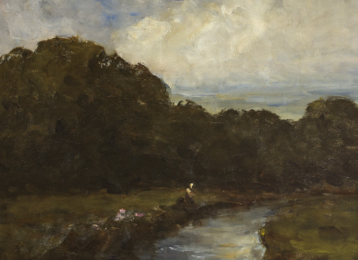 A FISHERMAN ON A WOODED RIVER BANK by Nathaniel Hone sold for 4,000 at Whyte's Auctions