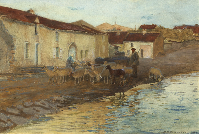VILLAGE WITH SHEPHERD AND HIS FLOCK, 1909 by William Henry Bartlett sold for 900 at Whyte's Auctions