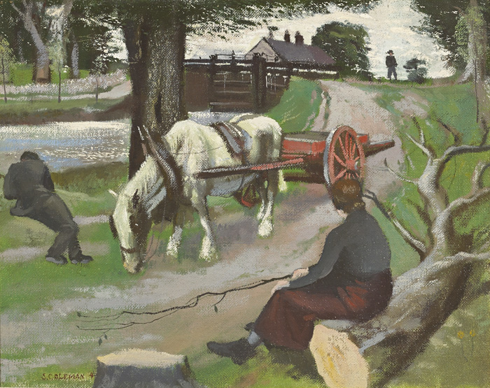 HORSE AND CART AND FIGURES RESTING BY A CANAL LOCK by Simon Coleman sold for 1,000 at Whyte's Auctions