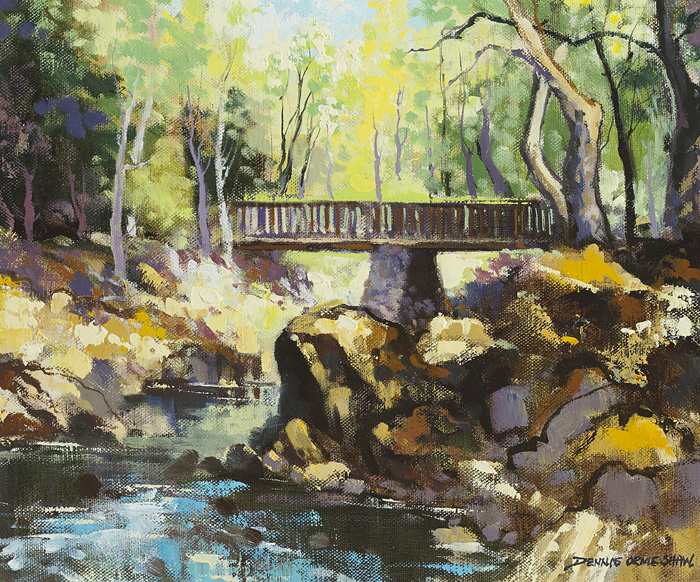 FOOTBRIDGE, TOLLYMORE FOREST PARK, NEWCASTLE, COUNTY DOWN by Dennis Orme Shaw sold for 90 at Whyte's Auctions