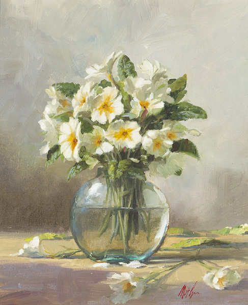 STILL LIFE WITH PRIMROSES by Matt Grogan sold for 320 at Whyte's Auctions