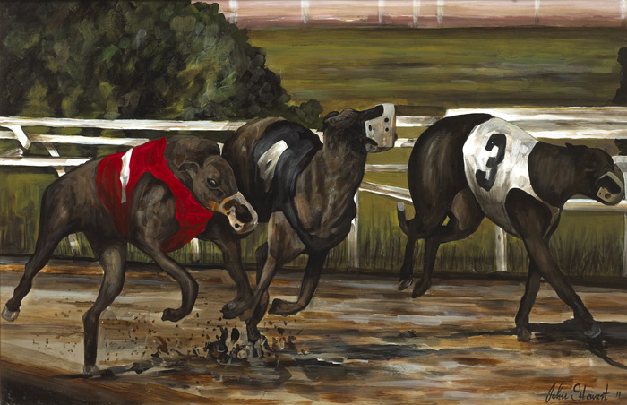 GREYHOUND RACING, 2011 by John Stewart sold for 110 at Whyte's Auctions