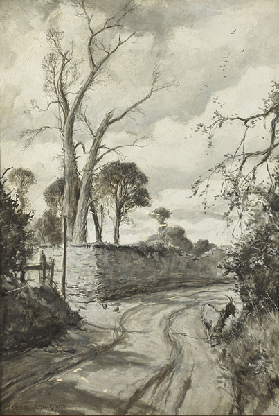 ON BACK ROAD TO FINGLAS FROM CARDIFF BRIDGE, 1914; STOOKS OF CORN, 1919; SELF PORTRAIT, 1920; PASTORAL SCENES (TRIPTYCH), 1904 and CATTLE RESTING, 1902 (A SET OF 5) by Charles A. Mills sold for 280 at Whyte's Auctions
