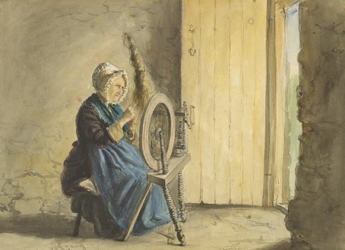 WOMAN SPINNING IN A DOORWAY by William Craig sold for 480 at Whyte's Auctions