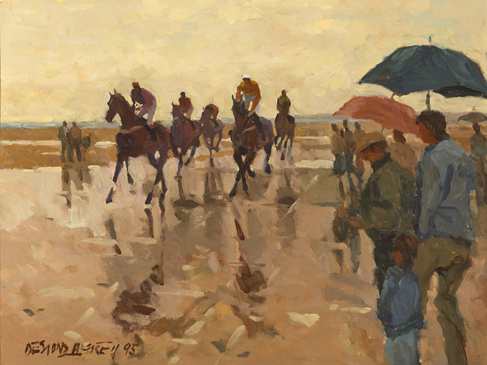 RACING IN THE RAIN, LAYTOWN RACES, 1995 by Desmond Hickey sold for 1,900 at Whyte's Auctions