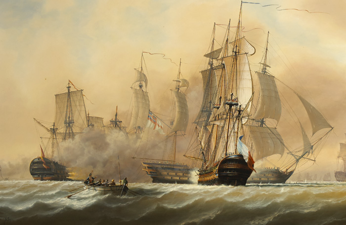 SCENES FROM THE BATTLE OF TRAFALGAR (A PAIR) by Tim Thompson sold for 4,000 at Whyte's Auctions