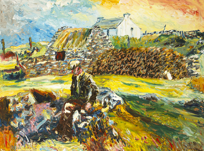 KERRY FARM WITH MAN SITTING ON STONE WALL by Liam O'Neill sold for 8,000 at Whyte's Auctions