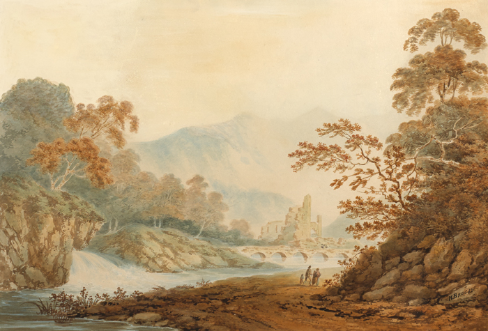LANDSCAPE WITH FIGURES, RUINS AND BRIDGE by Henry Brocas sold for 480 at Whyte's Auctions