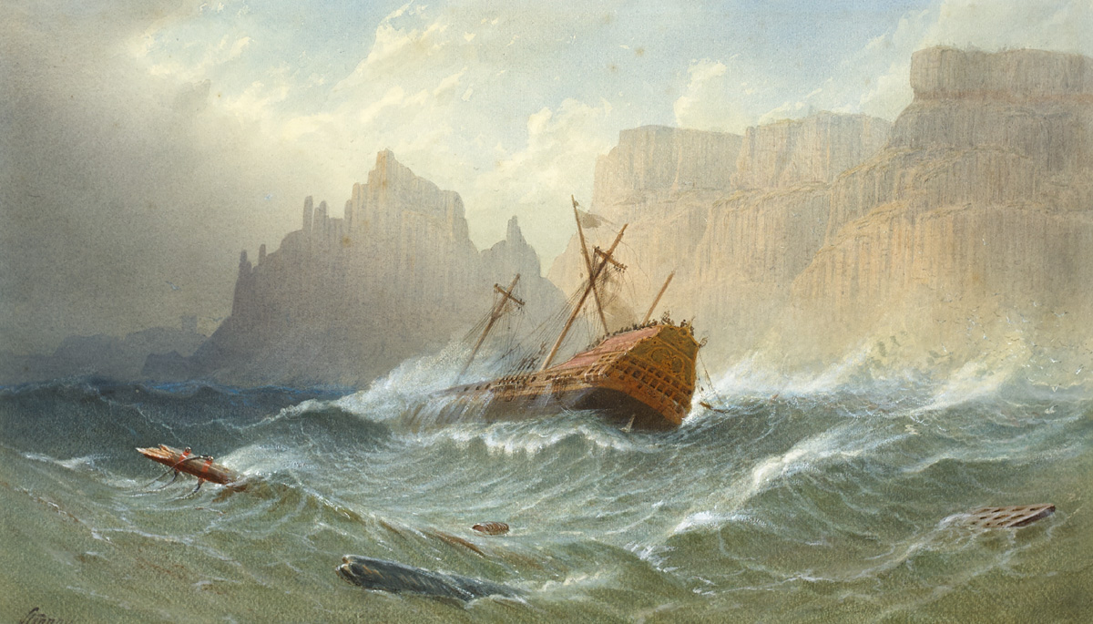 SHIP FOUNDERING OFF THE GIANT'S CAUSEWAY, COUNTY ANTRIM by Anthony Carey Stannus sold for 2,000 at Whyte's Auctions