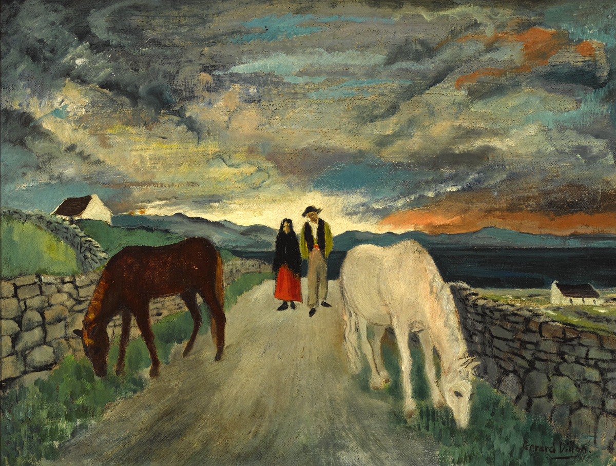 WEST OF IRELAND COUPLE AND HORSES by Gerard Dillon (1916-1971) (1916