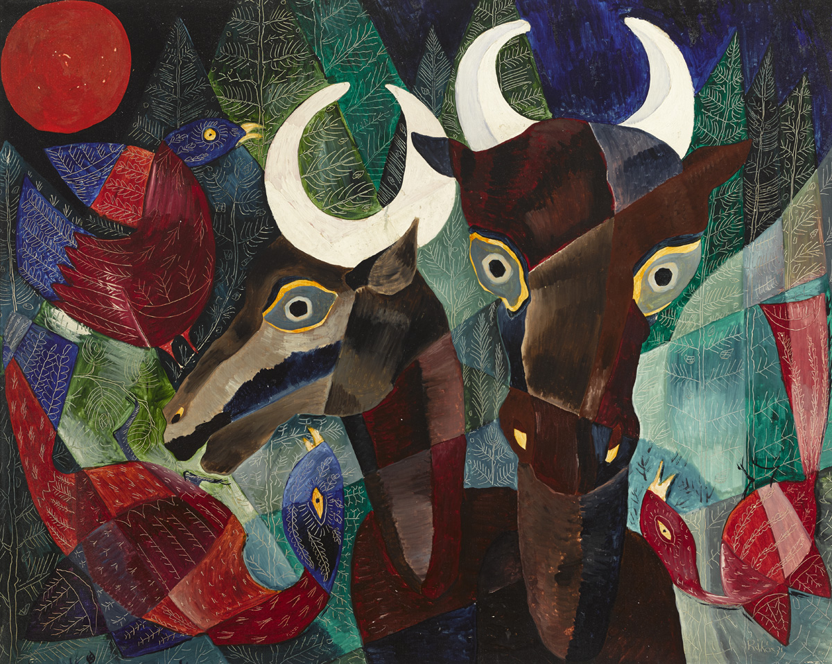 NOCTURNAL SCENE WITH GOATS AND BIRDS by Basil Ivan Rkczi sold for 4,000 at Whyte's Auctions