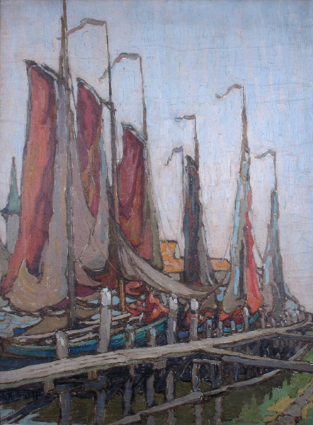 SUMMER, THE BOATS IN HARBOUR AT VOLENDAM, HOLLAND by Georgina Moutray Kyle sold for 400 at Whyte's Auctions