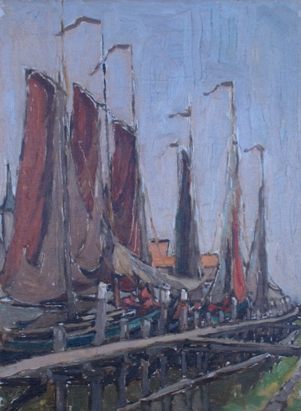 SUMMER, THE BOATS IN HARBOUR AT VOLENDAM, HOLLAND by Georgina Moutray Kyle sold for 320 at Whyte's Auctions