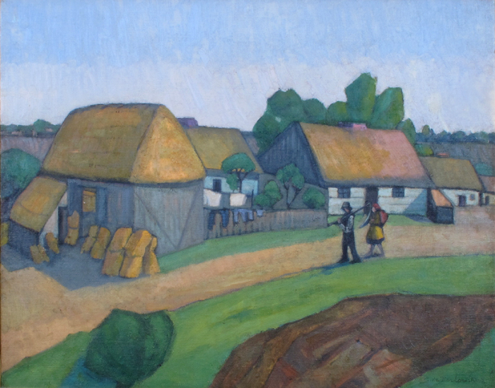FARM WITH TWO FIGURES by Stanislawa de Karlowska sold for 850 at Whyte's Auctions