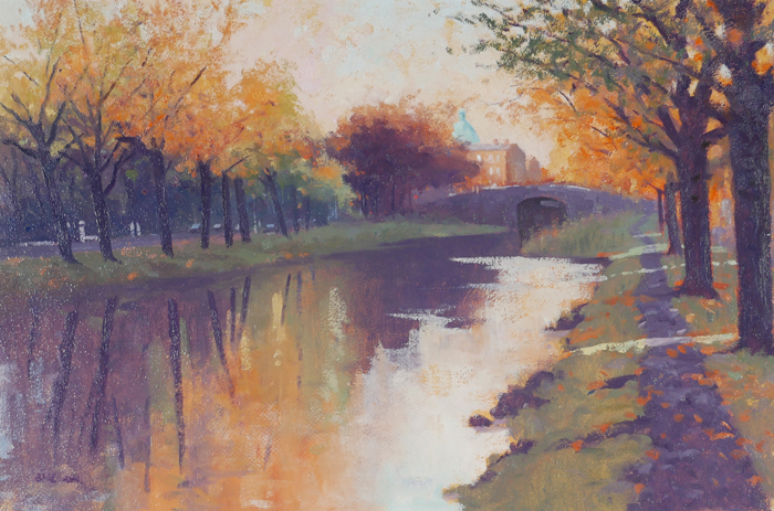 THE CANAL LOOKING TOWARDS RATHMINES, DUBLIN by Brett McEntagart sold for 800 at Whyte's Auctions