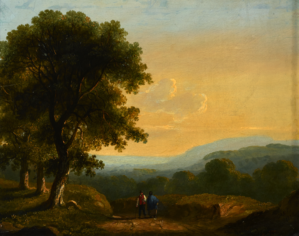 FIGURES BY A LAKE IN A WOODED LANDSCAPE, 1838 by James Arthur O'Connor sold for 6,000 at Whyte's Auctions
