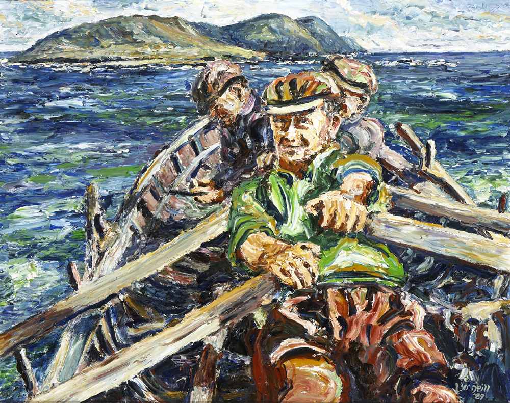THREE MEN IN A BOAT, 1989 by Liam O'Neill sold for 10,000 at Whyte's Auctions