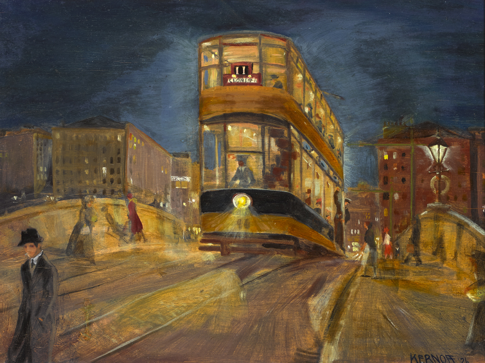 THE TRAM, DUBLIN NOCTURNE,1926 by Harry Kernoff sold for 16,000 at Whyte's Auctions