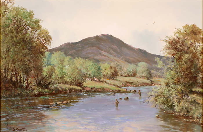 ANGLERS ON THE RIVER FINN, NEAR CASTLEFIN, COUNTY DONEGAL by David Anthony Overend sold for 380 at Whyte's Auctions