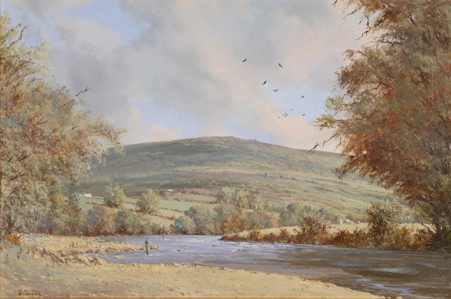 ANGLERS ON THE GLENELLY AT NEWTOWNSTEWART, COUNTY TYRONE by David Anthony Overend sold for 380 at Whyte's Auctions