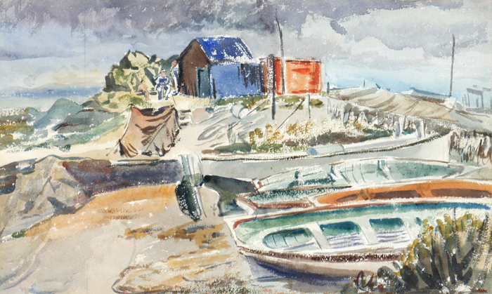 HARBOUR WITH FIGURES by Violet McAdoo sold for 95 at Whyte's Auctions