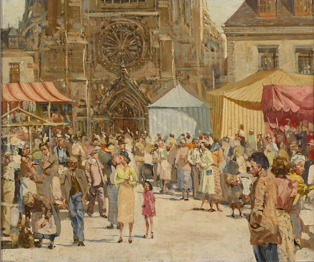 MARKET SCENE, BRITTANY, FRANCE by James le Jeune sold for 3,400 at Whyte's Auctions
