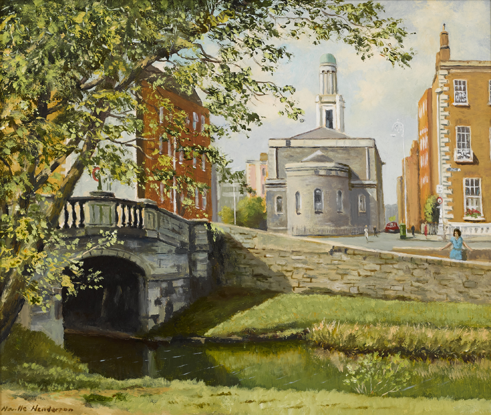 HUBAND BRIDGE AND ST. STEPHEN'S CHURCH ("THE PEPPERCANISTER"), DUBLIN by Neville Henderson sold for 340 at Whyte's Auctions
