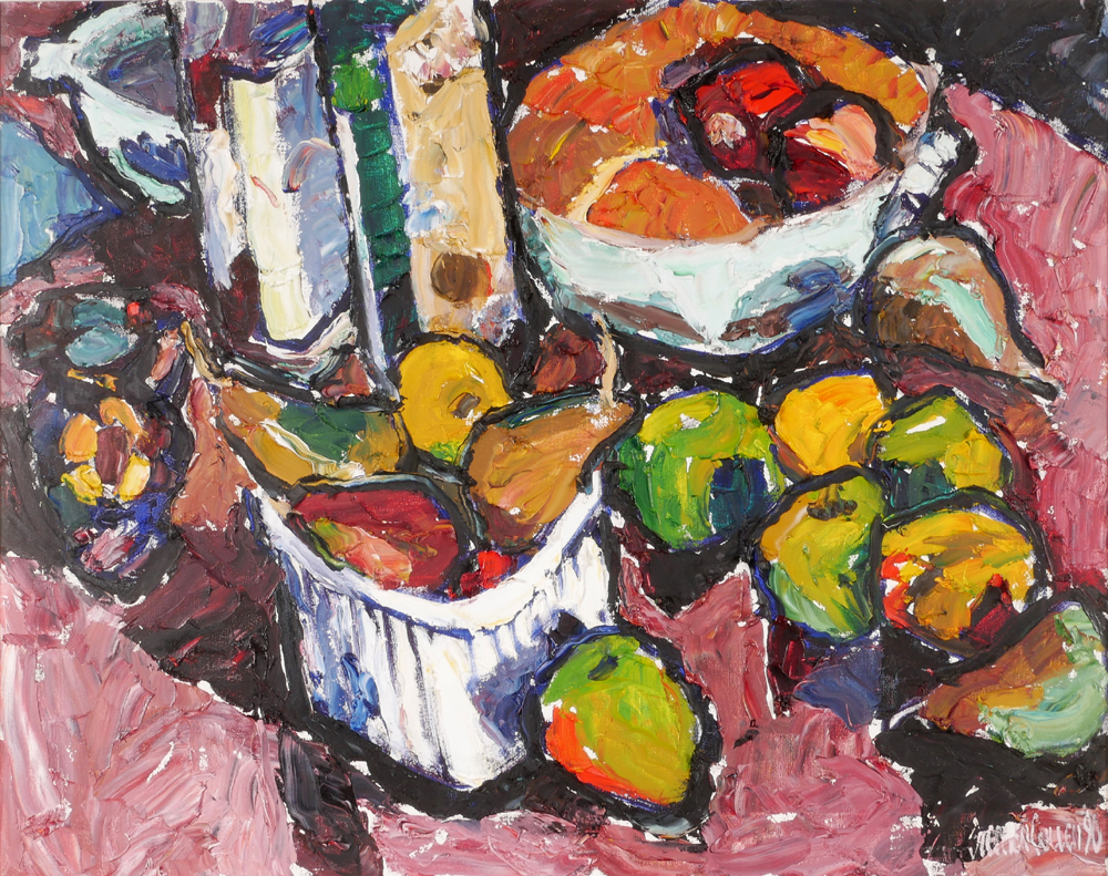 STILL LIFE WITH FRUIT, 1990 by Stephen Cullen sold for 620 at Whyte's Auctions