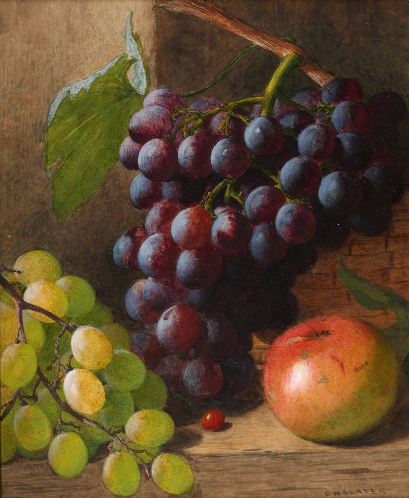 STILL LIFE OF GRAPES AND AN APPLE by Charles Henry Slater sold for 170 at Whyte's Auctions