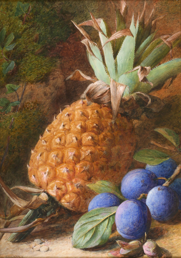 STILL LIFE OF A PINEAPPLE AND PLUMS ON A MOSSY BANK by Charles Henry Slater sold for 130 at Whyte's Auctions