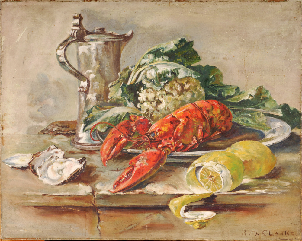 STILL LIFE WITH LEMONS AND LOBSTER by Rita Clarke sold for 110 at Whyte's Auctions