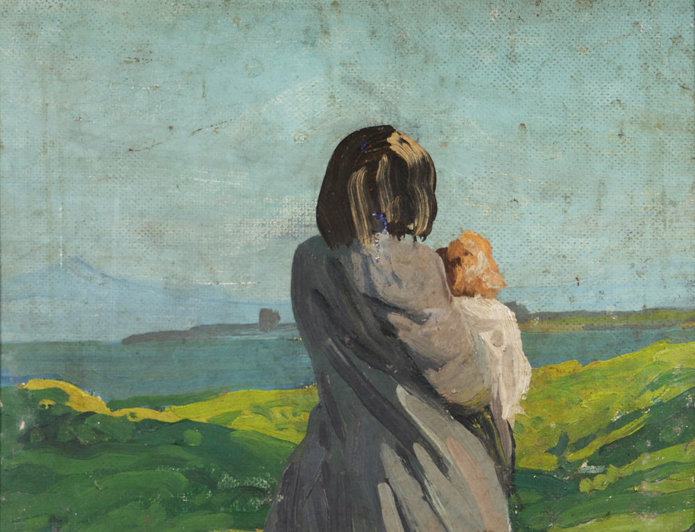MOTHER AND CHILD IN A COASTAL LANDSCAPE by Attributed to Patrick Leonard sold for 300 at Whyte's Auctions