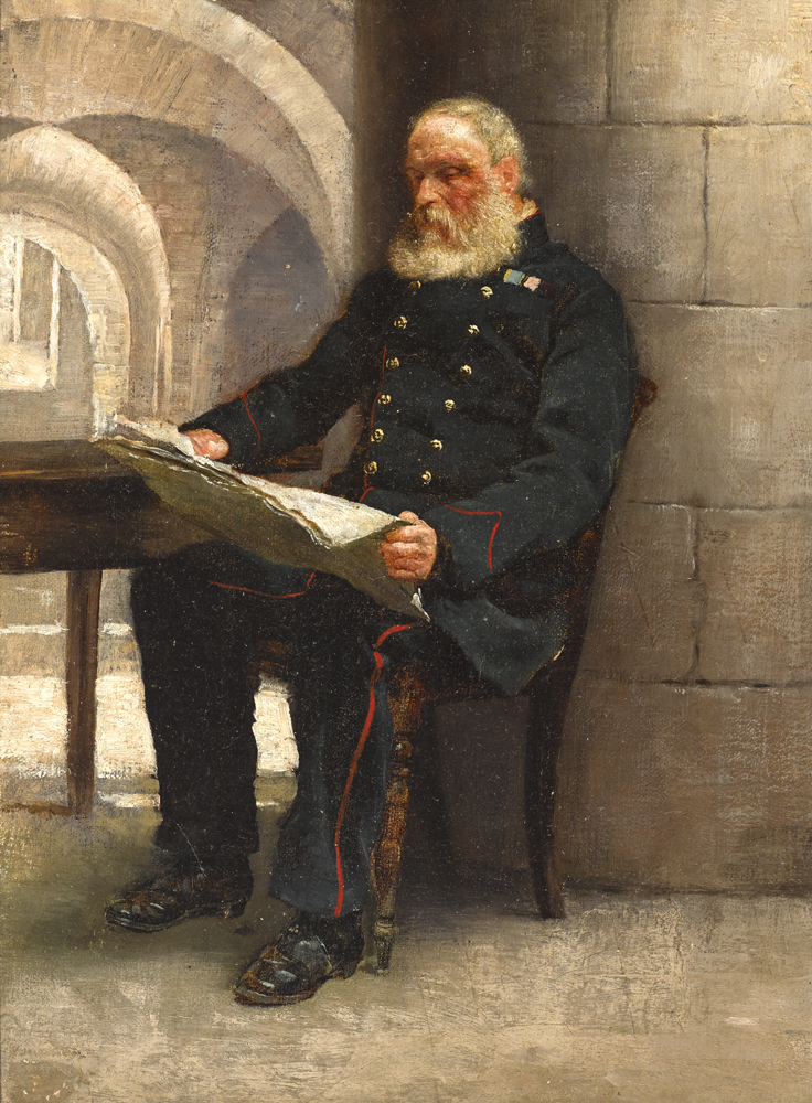 PORTRAIT OF AN ARMY PENSIONER AT THE ROYAL HOSPITAL, KILMAINHAM by Richard Thomas Moynan sold for 2,500 at Whyte's Auctions