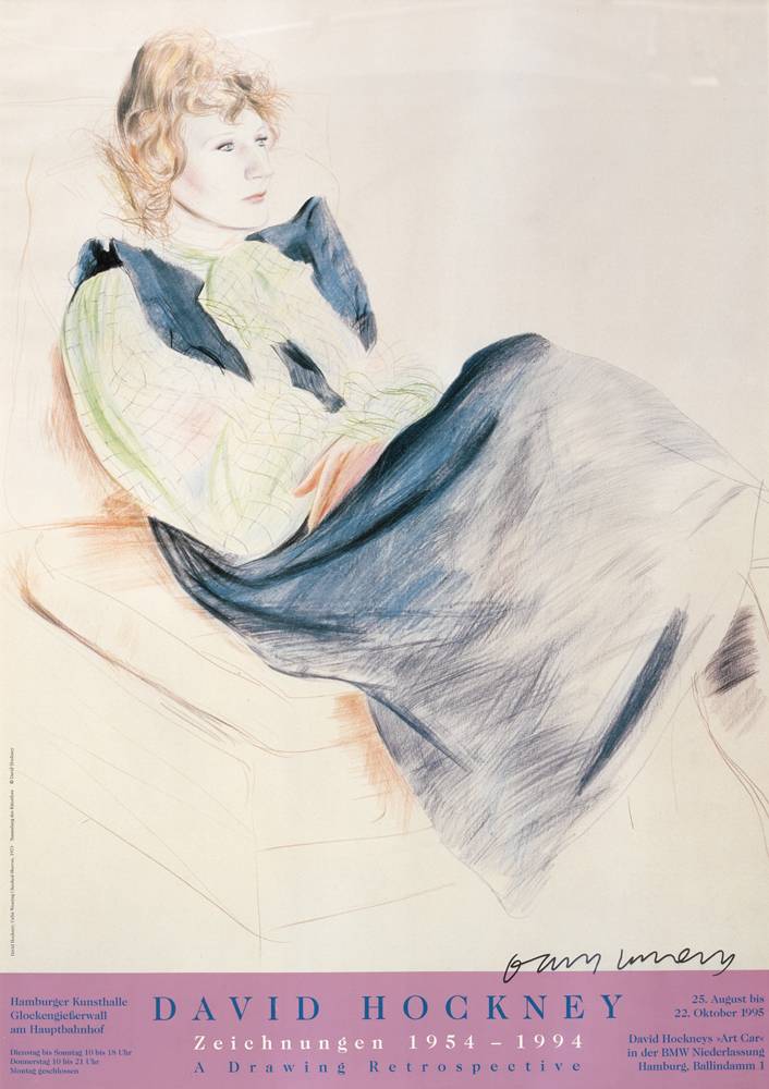 A DRAWING RETROSPECTIVE PROMOTIONAL POSTER FEATURING 'CELIA WEARING CHECKED SLEEVES, 1974' by David Hockney sold for 390 at Whyte's Auctions