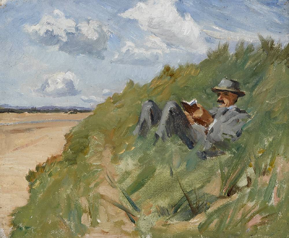 SEAMUS READING IN THE SAND DUNES by Estella Frances Solomons sold for 1,900 at Whyte's Auctions
