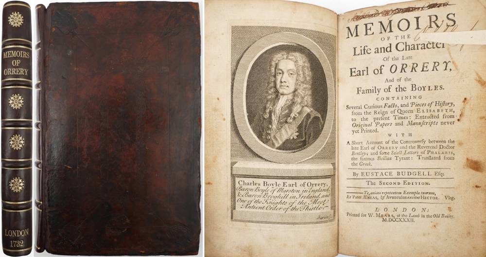 Budgell, Eustace. Memoirs of the Life and Character of the late Earl of Orrery, and of the Family of the Boyles. at Whyte's Auctions