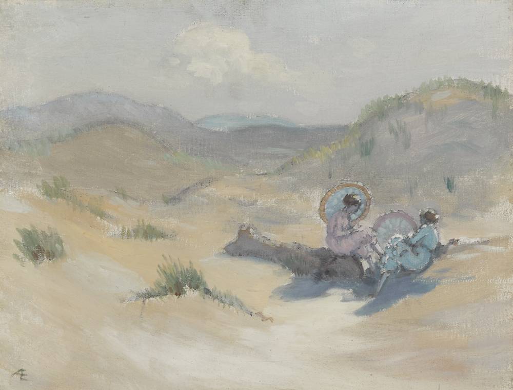 TWO WOMEN ON A BEACH WITH PARASOLS by George Russell ('') sold for 4,000 at Whyte's Auctions