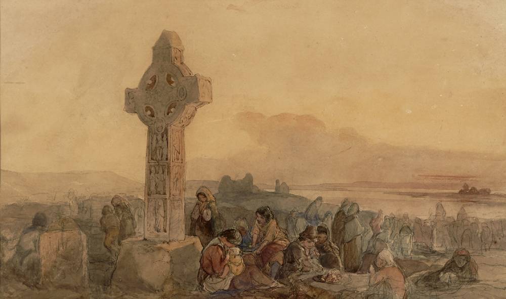 PILGRIMS TO CLONMACNOISE CROSS, COUNTY OFFALY, c.1845 by Francis William Topham sold for 4,000 at Whyte's Auctions