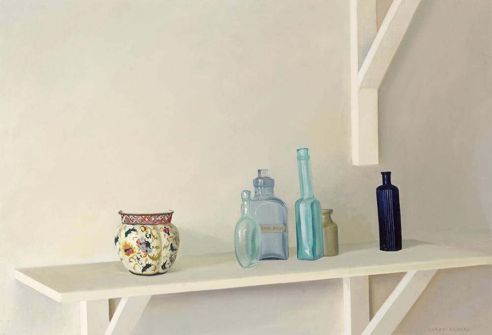 STILL LIFE - VESSELS ON A SHELF by Carey Clarke sold for 2,800 at Whyte's Auctions