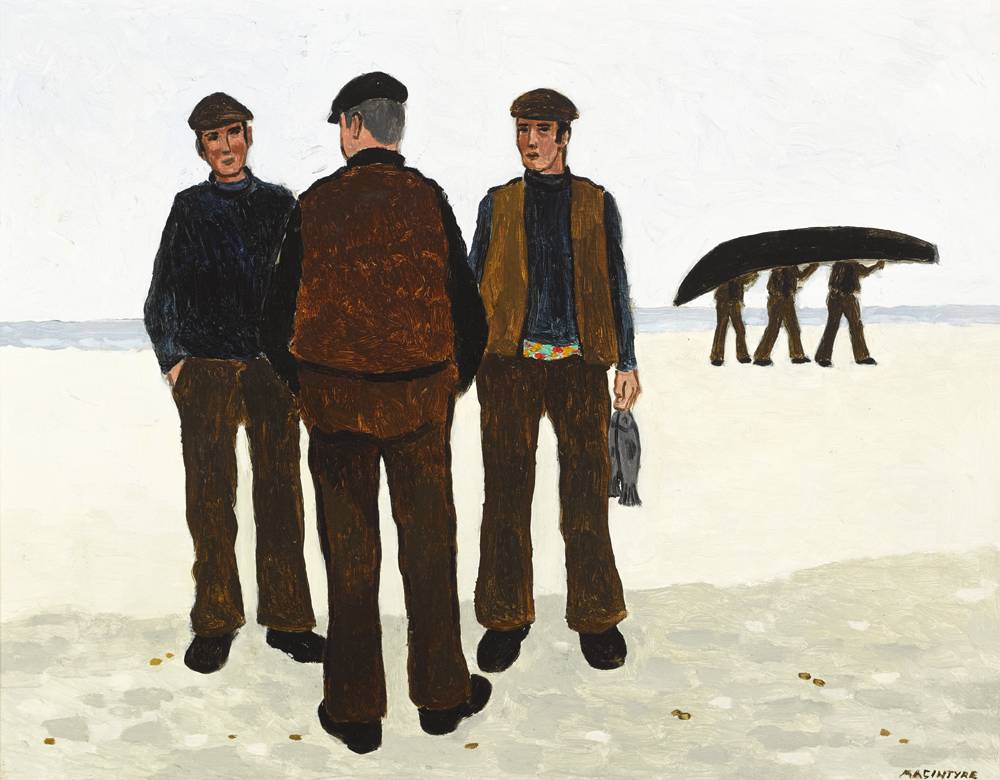 FISHERMEN TALKING, c.1976 by James MacIntyre sold for 1,600 at Whyte's Auctions