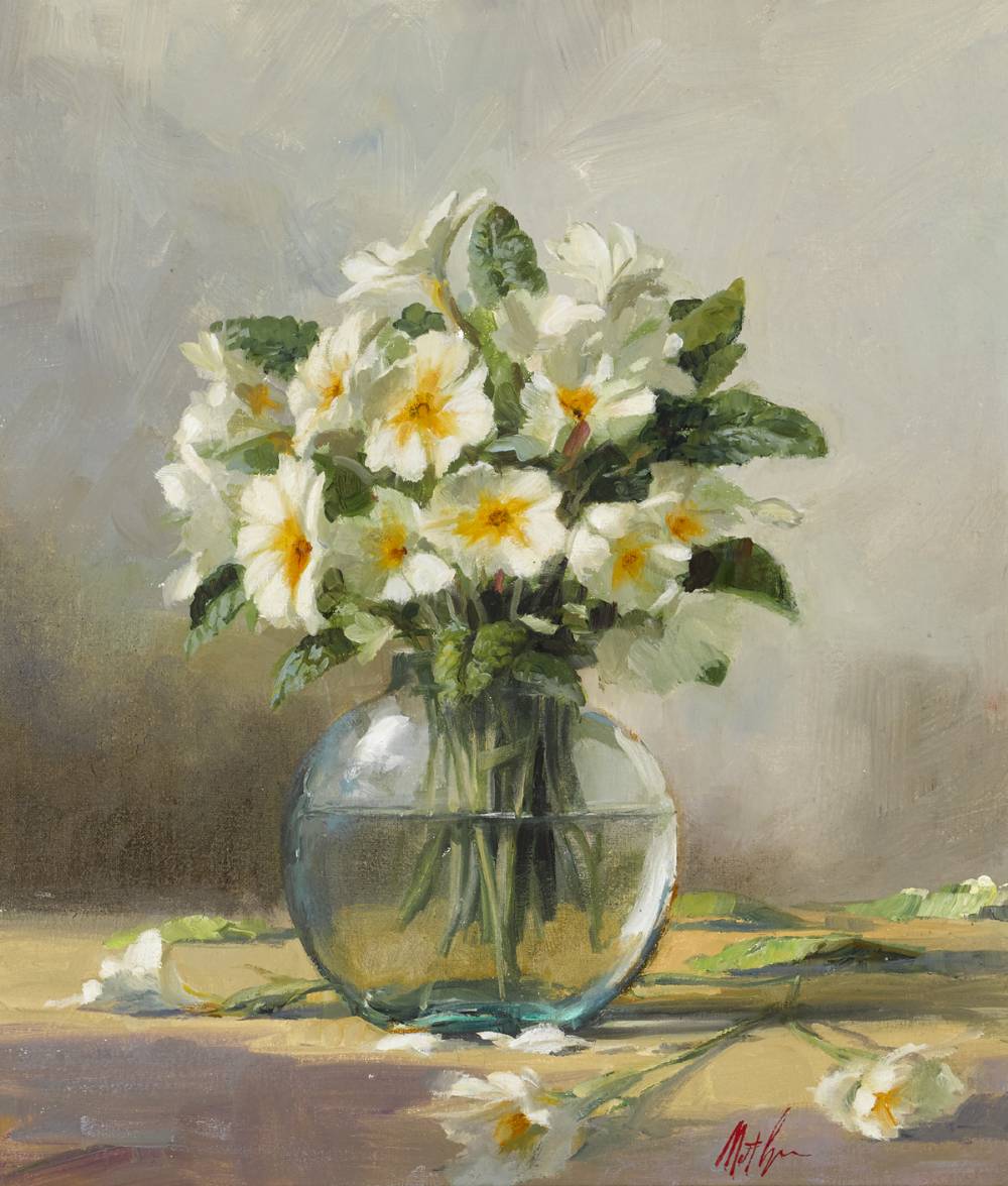 STILL LIFE WITH PRIMROSES by Matt Grogan sold for 300 at Whyte's Auctions