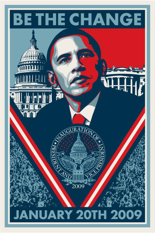BE THE CHANGE [INAUGURATION POSTER] 2009 by Shepard Fairey sold for 850 at Whyte's Auctions