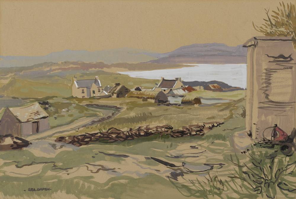 COTTAGES BY A LAKE by Bea Orpen sold for 900 at Whyte's Auctions