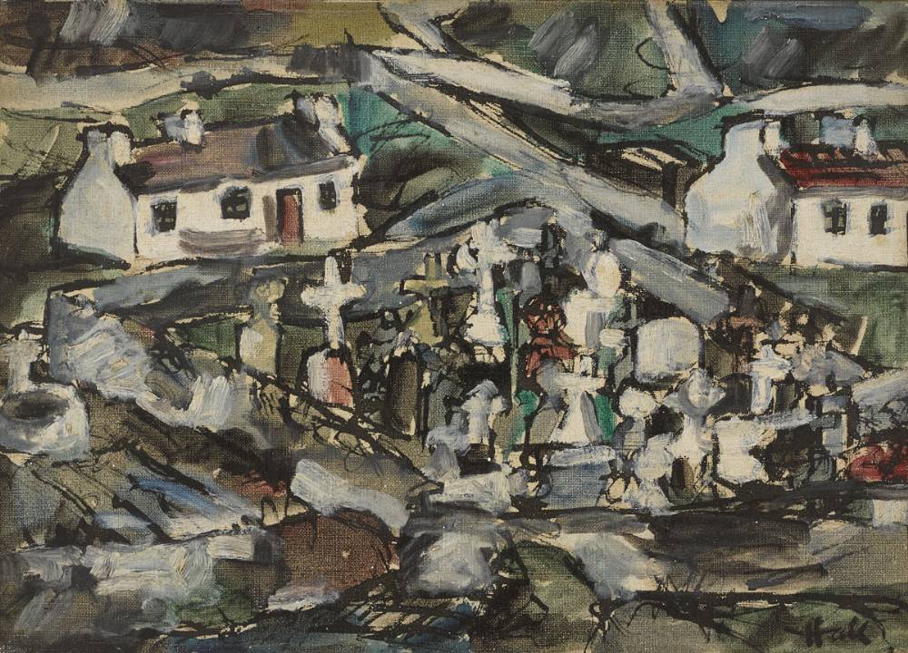 COTTAGES AND GRAVEYARD, COUNTY DONEGAL by Kenneth Hall sold for 1,900 at Whyte's Auctions
