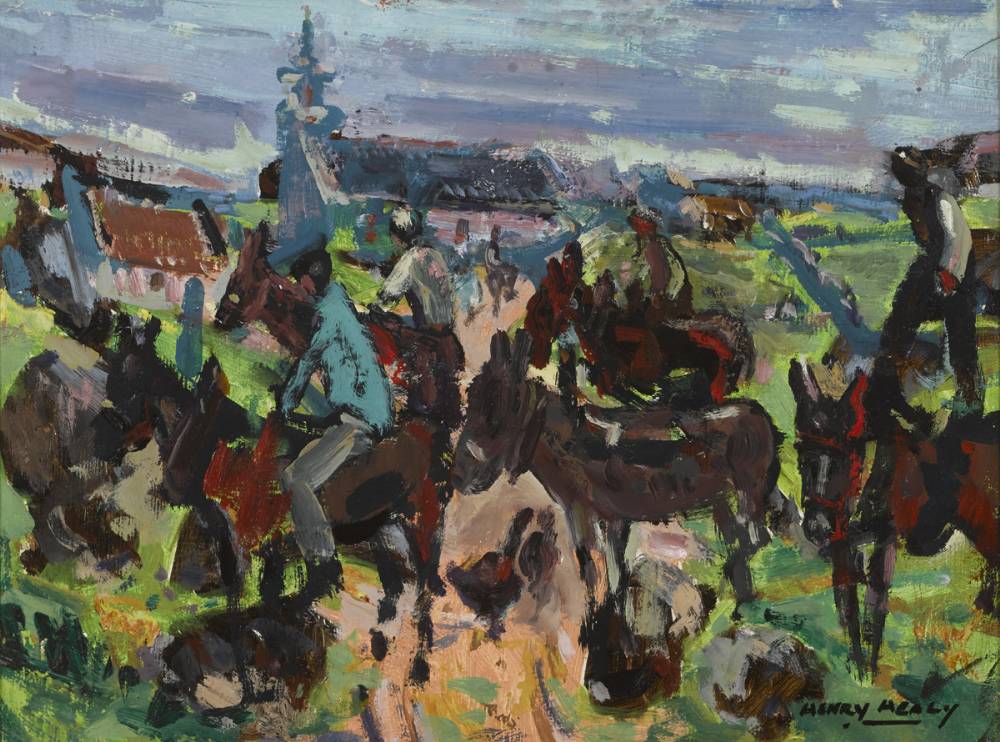 ARRIVING TO MASS BY DONKEY, INISHEER, 1974 by Henry Healy sold for 780 at Whyte's Auctions
