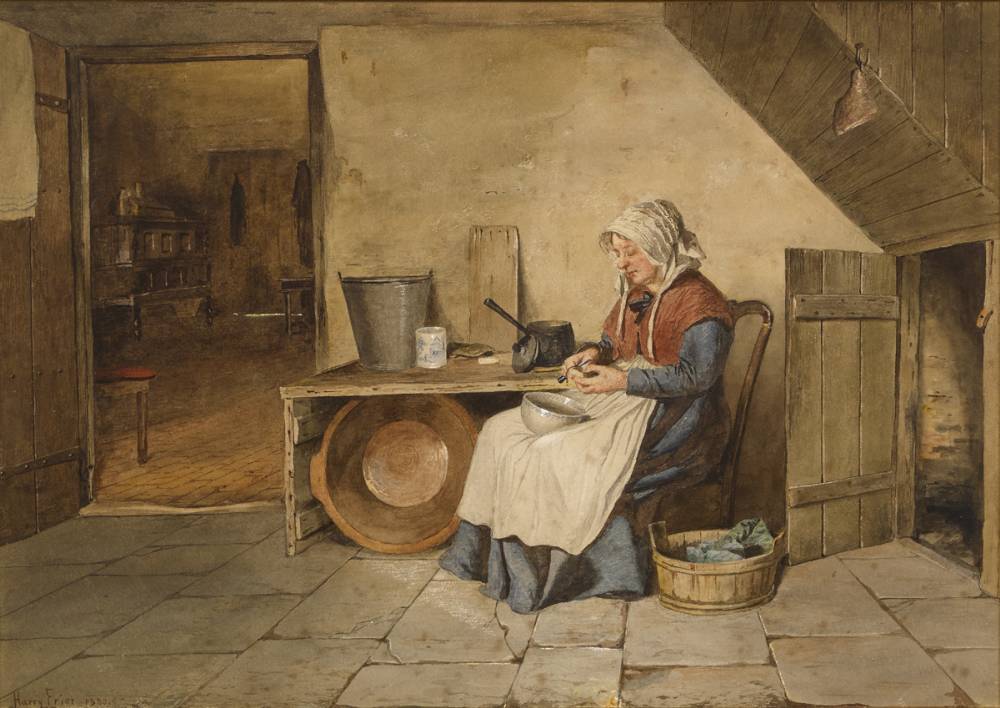 PEELING POTATOES, 1880 by Harry Frier sold for 500 at Whyte's Auctions