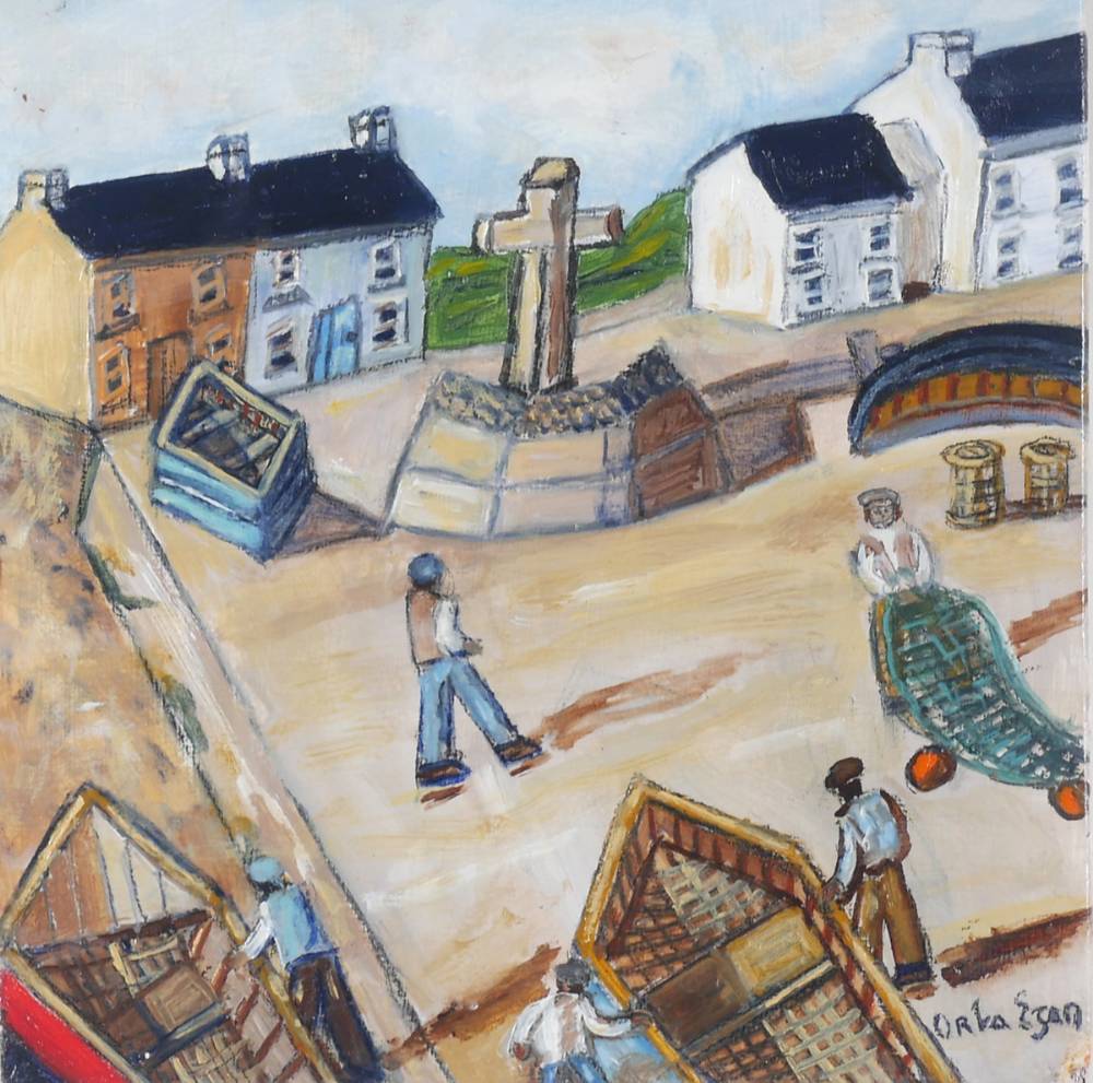 HAULING UP THE BOATS ON TORY ISLAND, COUNTY DONEGAL by Orla Egan sold for 240 at Whyte's Auctions
