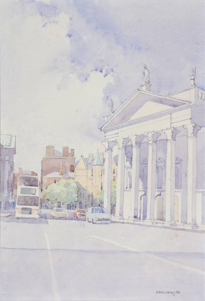 VIEW OF COLLEGE GREEN FROM WESTMORELAND STREET, DUBLIN by Arthur Gibney sold for 380 at Whyte's Auctions
