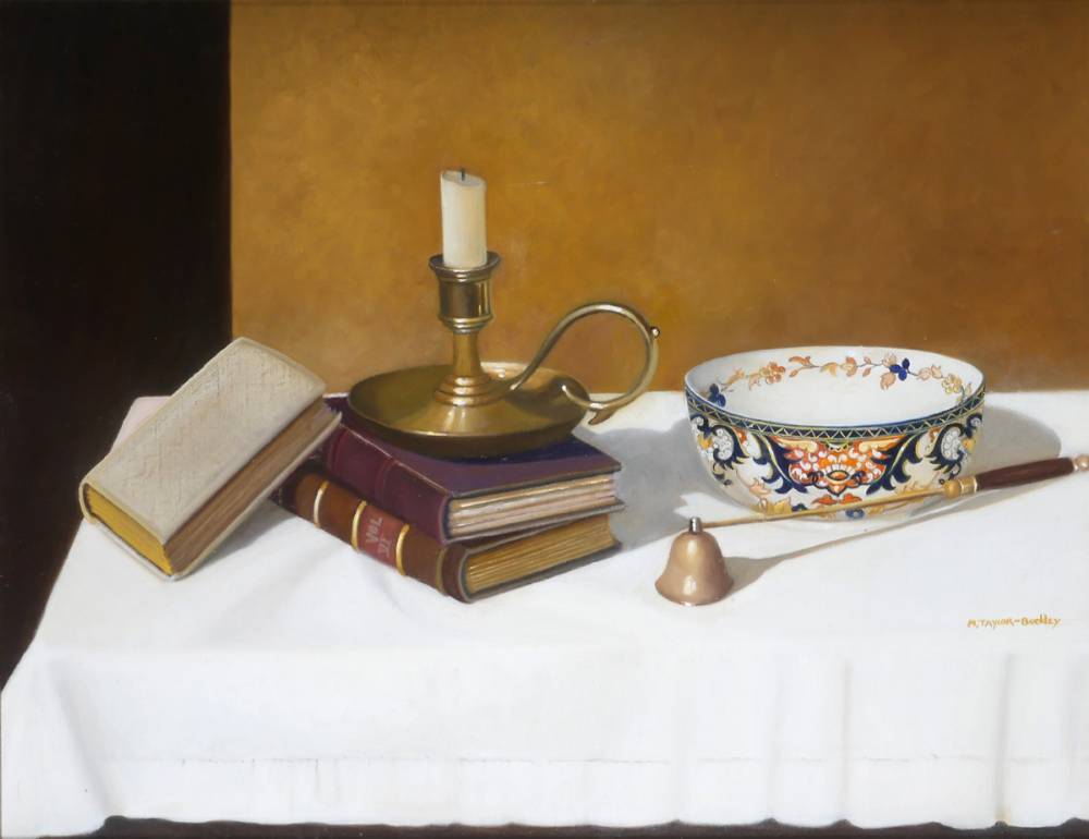 STILL LIFE WITH CANDLE AND BOOKS by Maura Taylor Buckley sold for 700 at Whyte's Auctions